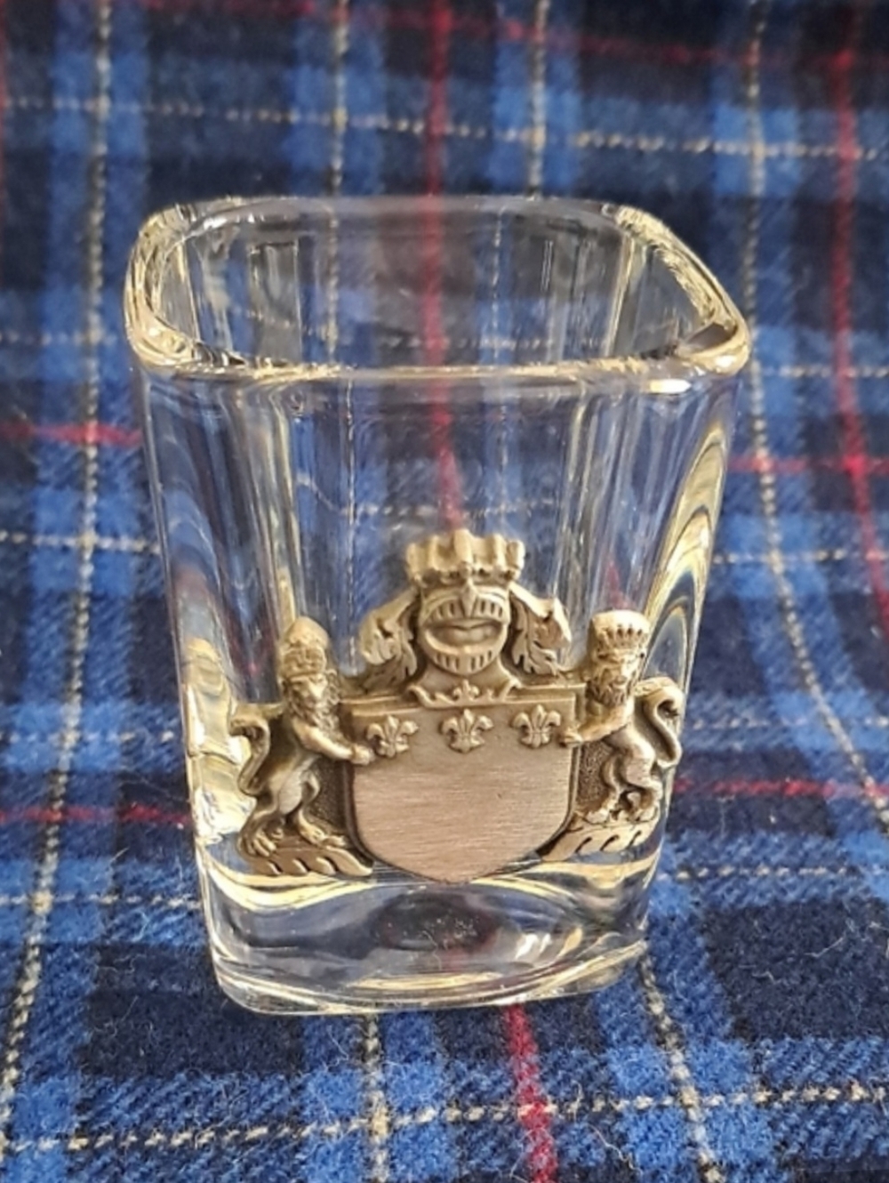 Pewter Coat of Arms Heavy Glass Squared Knight Lions Shot Glass Engraveable NWOT